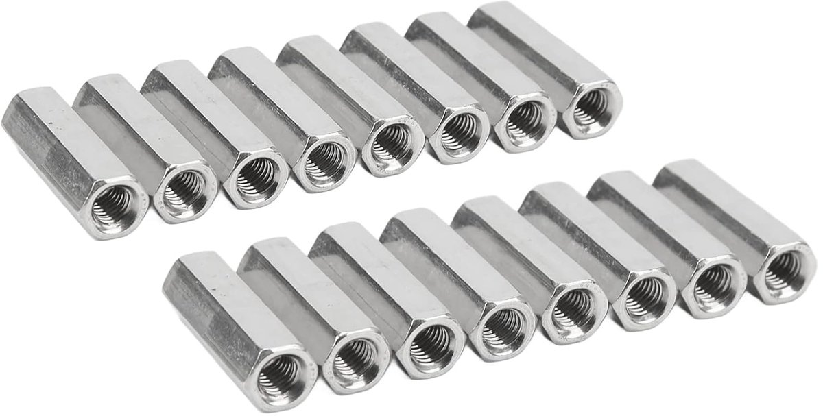 Zeskantkoppelingsmoer, 20 Stuks Zeskantkoppelingsmoer M5 X 0,8 X 25 Mm Roestvrijstalen Koppeling Draadstangconnectoren, Koppelingsmoeren