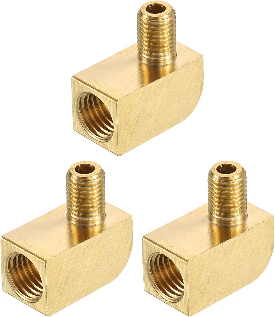 3 stuks messing buisfitting 90 graden barstock street elleboog M6 mannelijk x M8 vrouwelijk buisverbindingen voor gas, lucht, olie, propaan