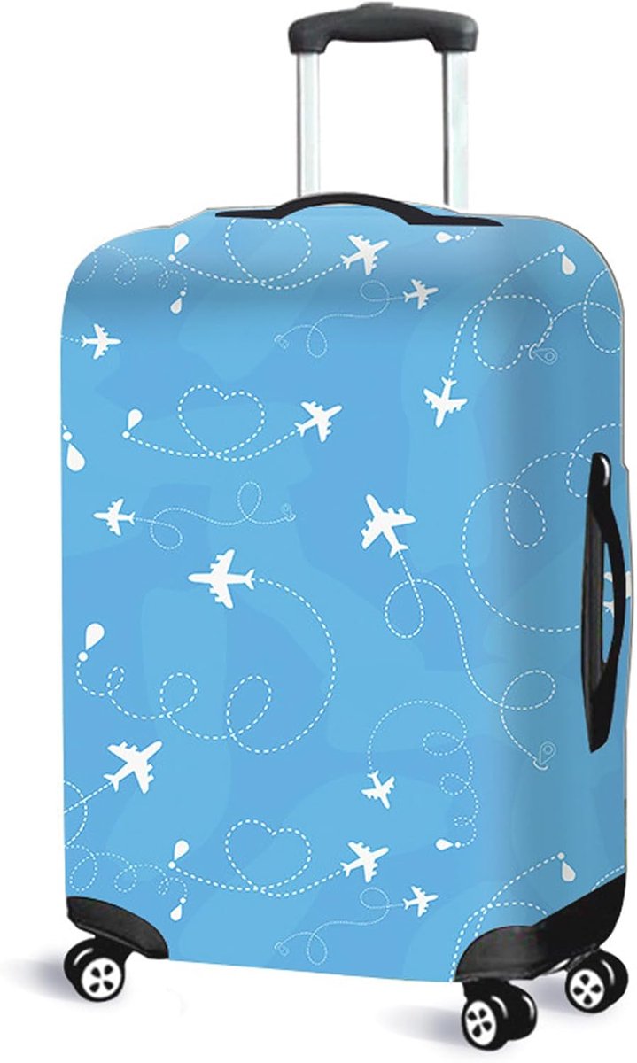 Kofferhoes, ontwerp met meerdere openingen, dubbele bevestiging, slijtvast, voor koffers van 61 tot 68 cm, blauwe golven