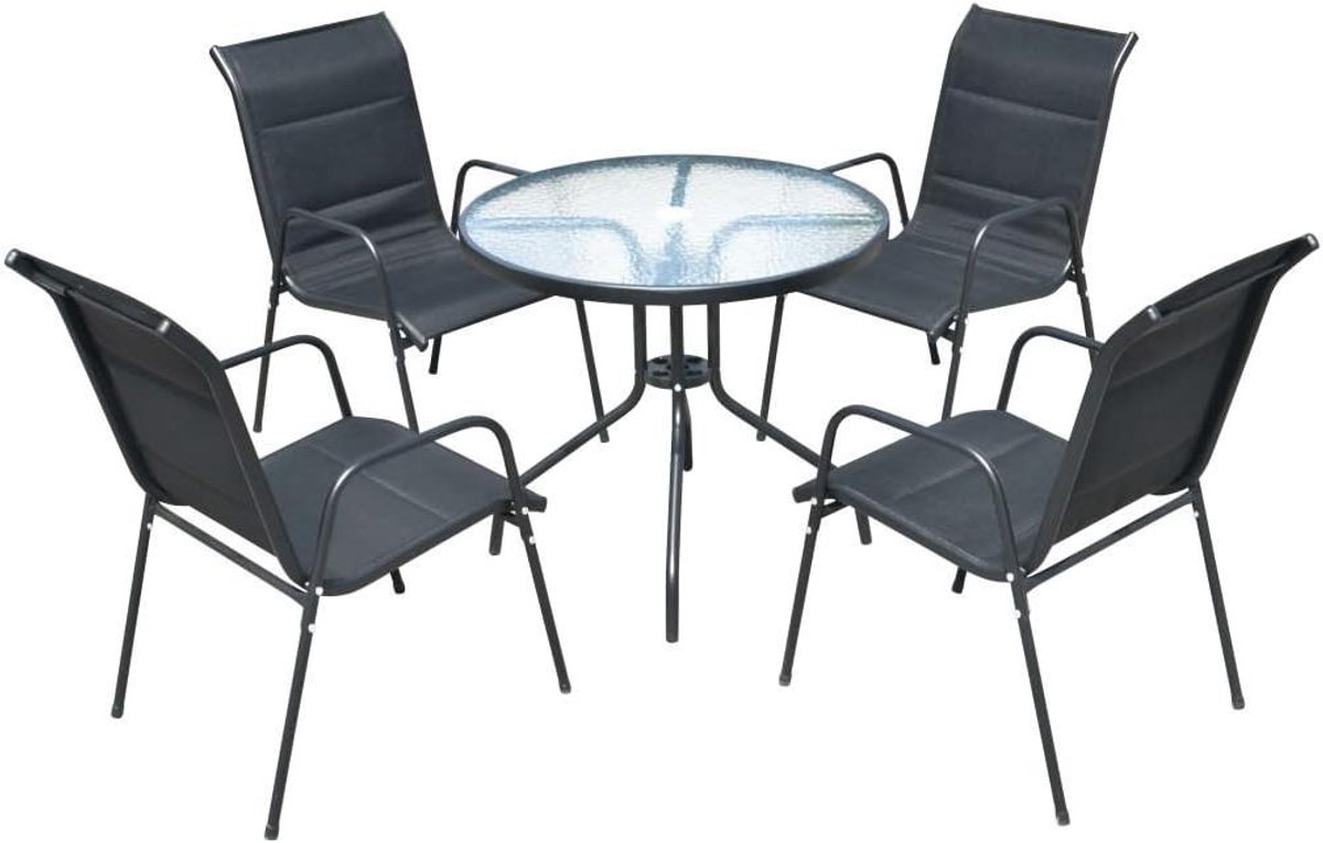 Tuinset 5 Delig - Eetset Tuin - Buiten Eten - Stapelbare Stoelen - 4 Stoelen 1 Tafel - Zwart