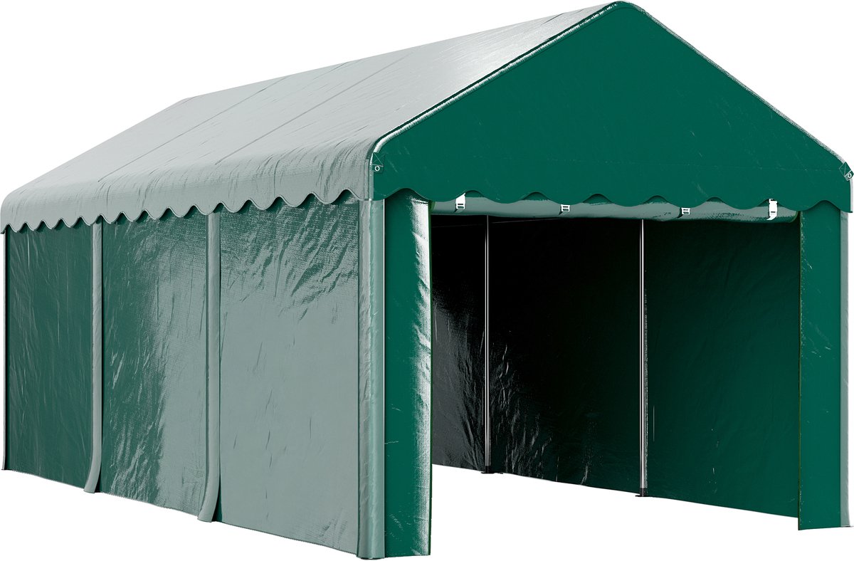 Vervanging van het dak van een carport - 3 × 6 meter - met 2 roldeuren - groen