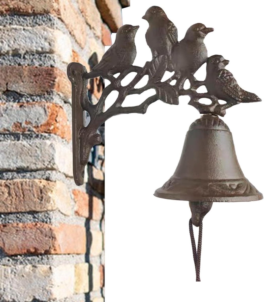 Wandgemonteerde deurbel - Boerderij deurbel - Entree decoratie - Gietijzeren constructie - 21 x 18 cm - Vier vogels