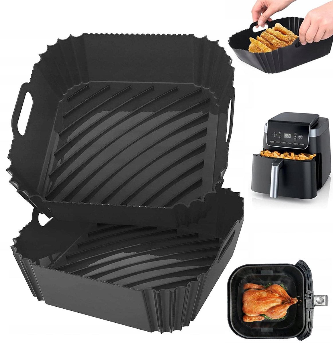 Siliconen Airfryer-bakvormen Herbruikbaar met handwater - Zwart