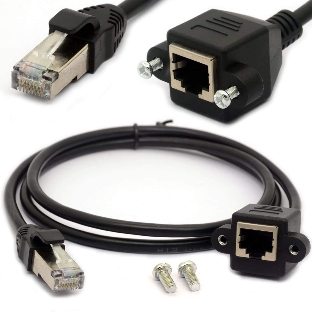 RJ45 Ethernet Extension Cable Cat 5E/5 Cat 6 Male to Female Shielded Screw Panel Mount Internet LAN Network Cable - ShopVlot