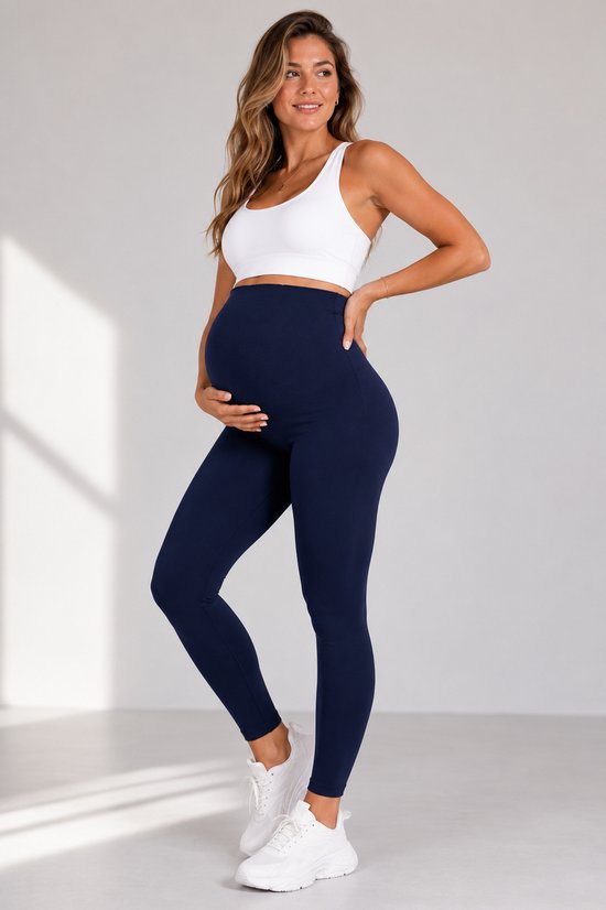 SparkNine Bellyflex zwangerschap legging - XL - blauw - hoge taille - rekbaar - maternity - geribbelde tailleband - stijlvol & ademend van Merkloos — afbeelding 4