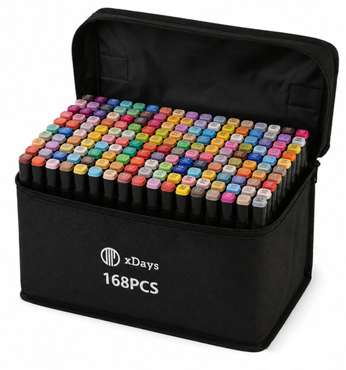 xDays Twinmarkers 168 Stuks – Alcohol Markers – Dual-Tip Stiften – Markeerstiften voor Volwassenen en Kinderen – Inclusief Opbergtas – Fijne en Brede Punt – Kleurstiften – Tekenstiften
