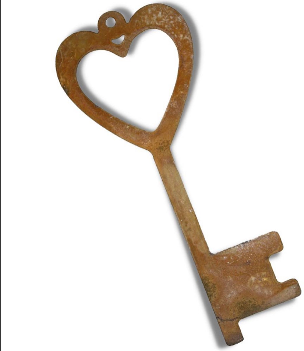 Hartsleutel hangdecoratie met roestpatina, 15 × 6 × 0,1 cm