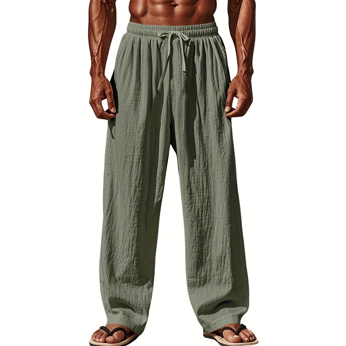 Currero Linnen Broek Heren Zomerbroek Volwassenen Lange Broek Pantalon Strandbroek Zomer Ibiza Stijl Leger Legergroen