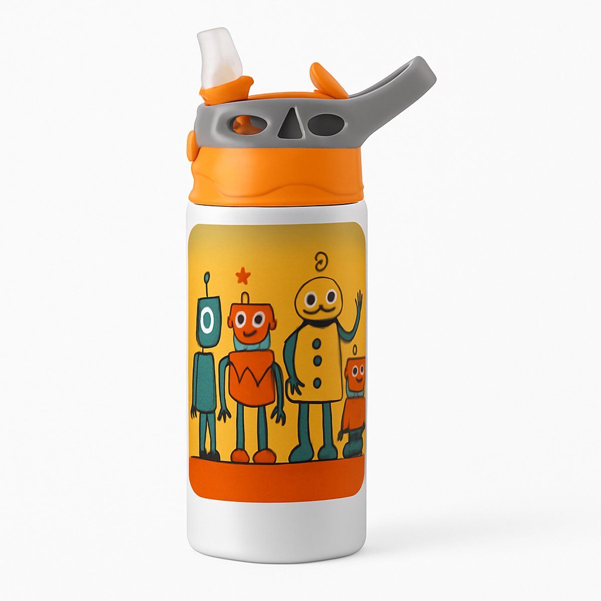 Stijlvolle Art-Deco Gouden Drinkfles – Unieke Drinkfles voor Design Liefhebbers - Waterfles voor kinderen (wit/oranje)
