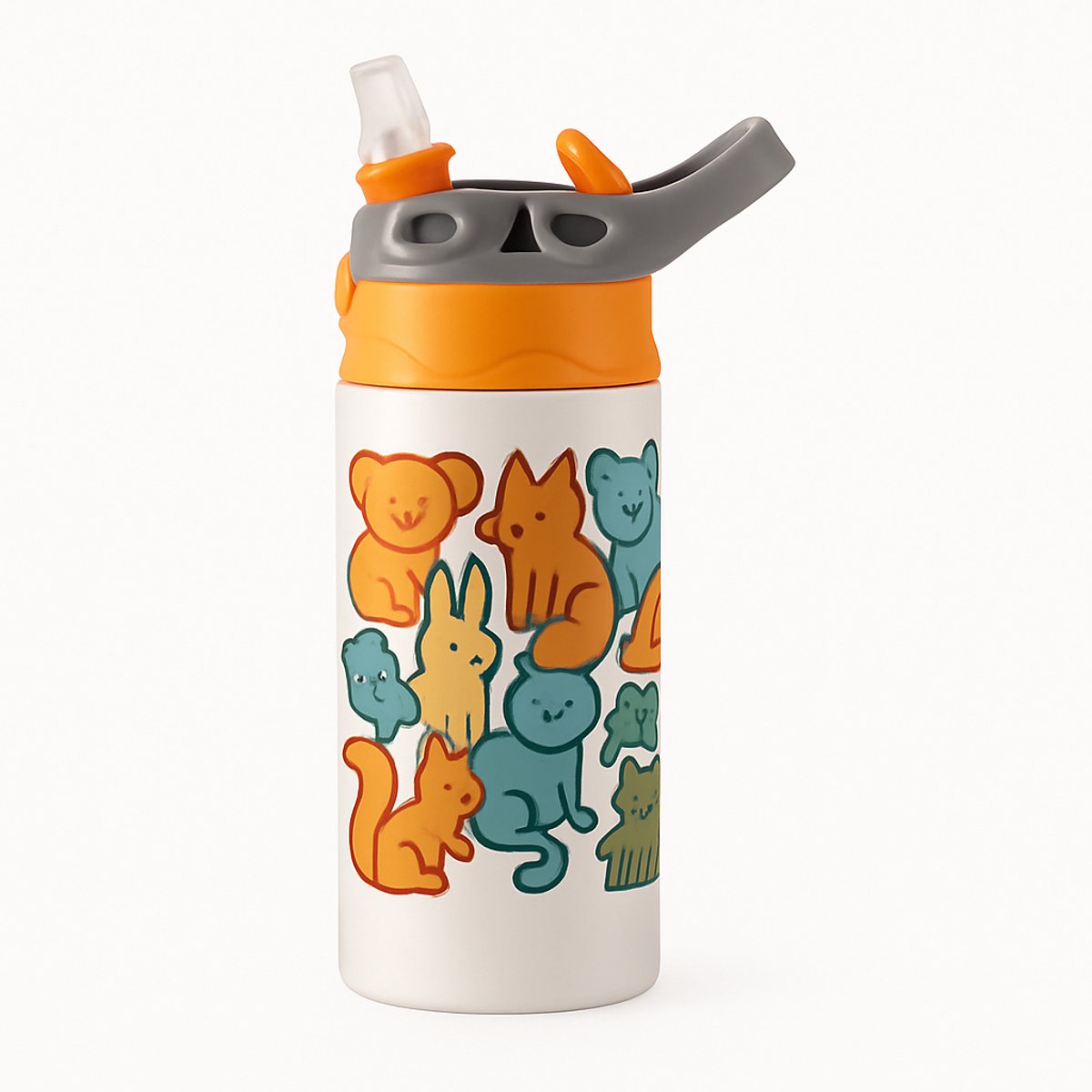 Zachte Pastel 'il_1140xN.8155609628_rr02' Drinkfles – Charmante Fles voor Pastel Liefhebbers - Waterfles voor kinderen (wit/oranje)