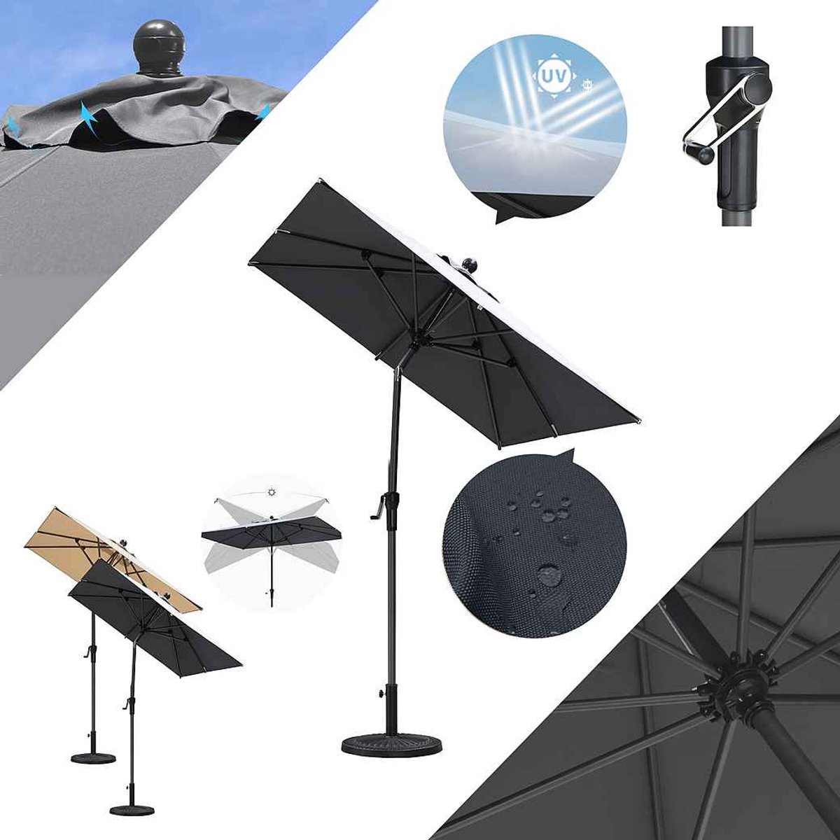 Purple Leaf Centre-Pole Parasol 270x180 cm - Tiltable - Grey
