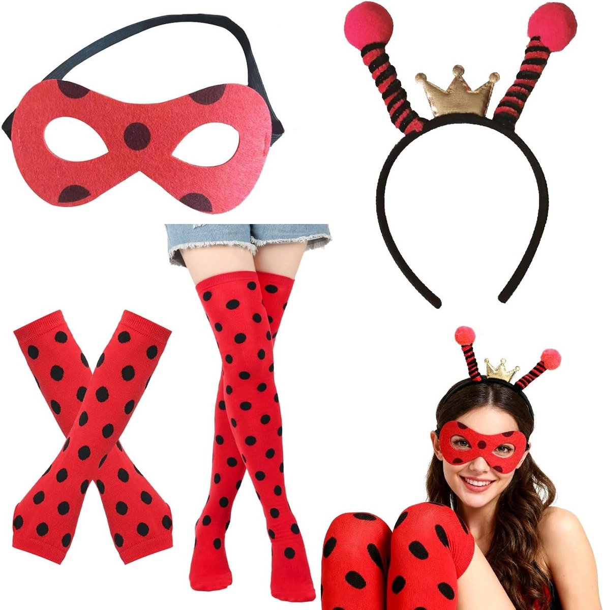 Complete Set van 4 Lieveheersbeestje Kostuumaccessoires voor Volwassenen en Kinderen - Perfect voor Themafeesten, Carnaval en Halloween Cosplay