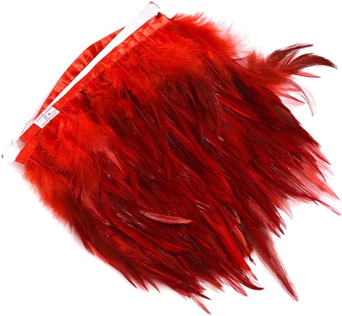 Feather fringe met satijnen lint, 10-15 cm breed, decoratieve kraag voor kostuums en DIY projecten, rood, naaibenodigdheden en accessoires