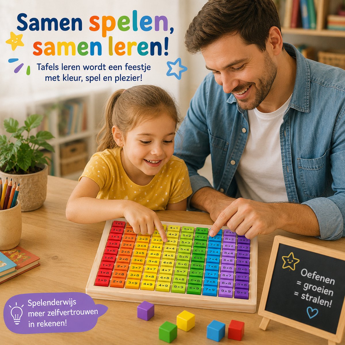 Tafels Leren Houten Leerbord – Vermenigvuldigen & Keersommen – Educatief Speelgoed – Montessori Rekenspel – 2-in-1 Rekenen en Bouwspel — afbeelding 4
