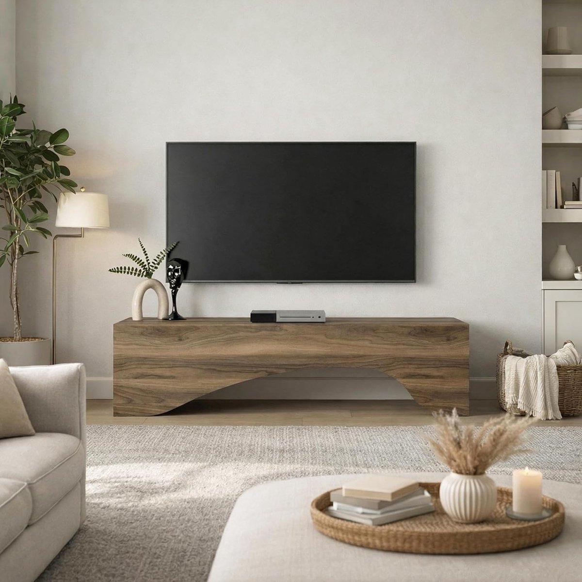 TV Meubel 150 cm - House&Garden TV Kast met Open Opbergruimte - Modern Lowboard in Travertin Steenlook Beige - TV Meubel voor Televisies tot 65 Inch - TV Dressoir Woonkamer - 150x40x31,4 cm