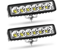 Krachtige LED Werklamp 18W 12V-24V met Extra Spotlight, 6000K, IP67 Waterdicht voor Auto's, SUV's, Vrachtwagens en Off-Road Voertuigen, Set van 2