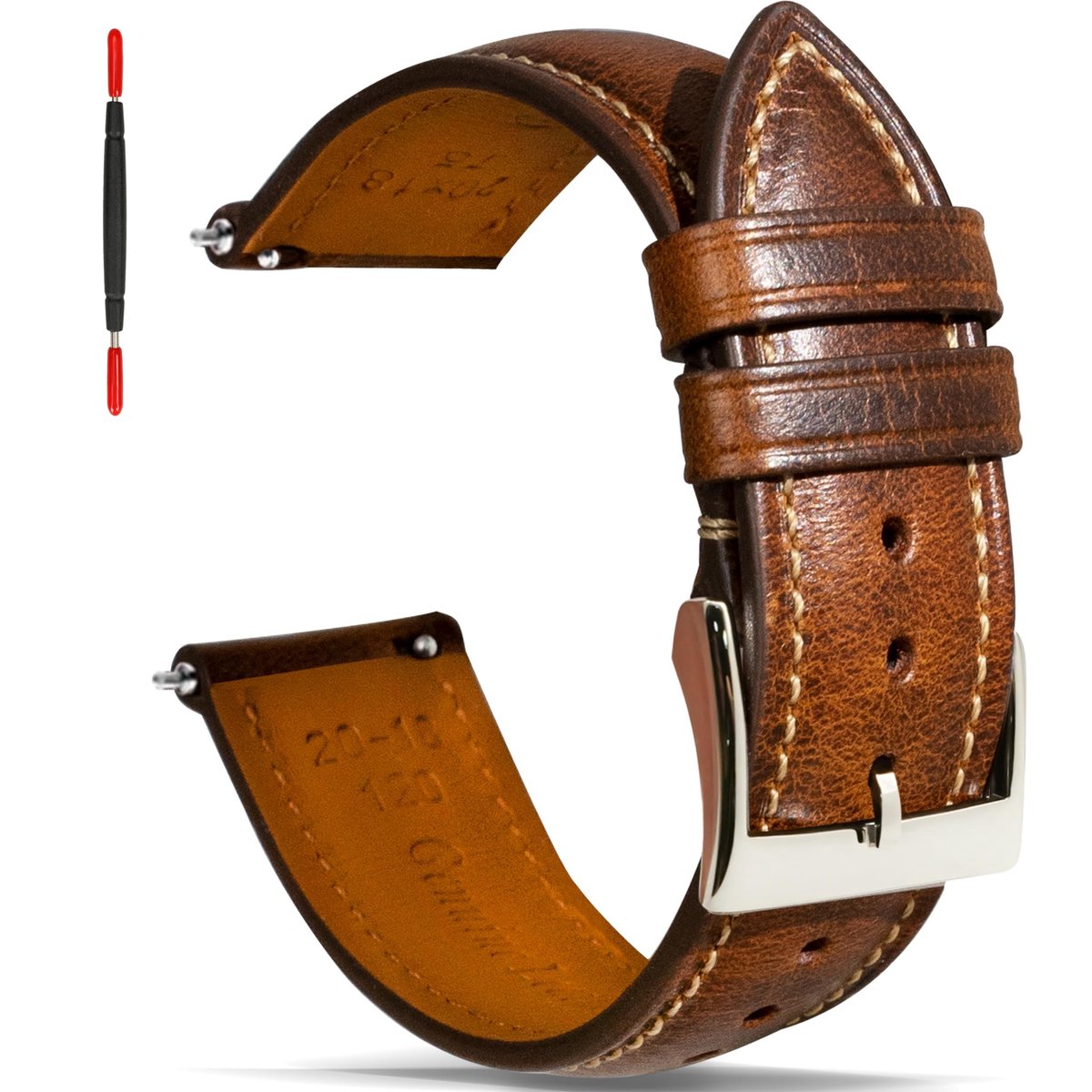 Dailygoods - Leren Horlogebandje met Quick Release - Vintage Olie Gelooid Leder