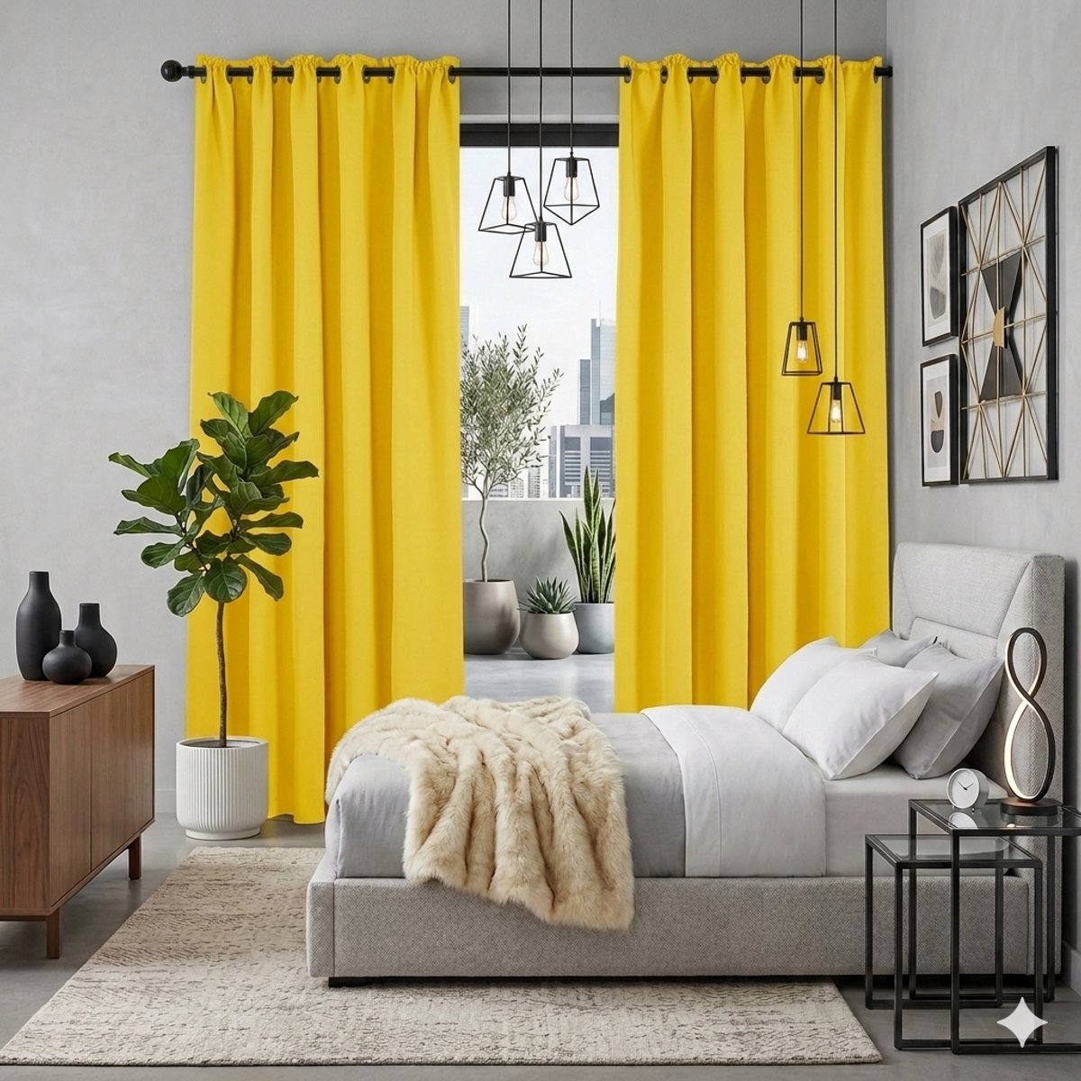 Maison Elara Verduisterende Gordijnen Plooiband Warmte-isolerend Kant en Klaar Ondoorzichtig Set van 2 in Polyester voor Slaapkamer Citroengeel 140x175cm