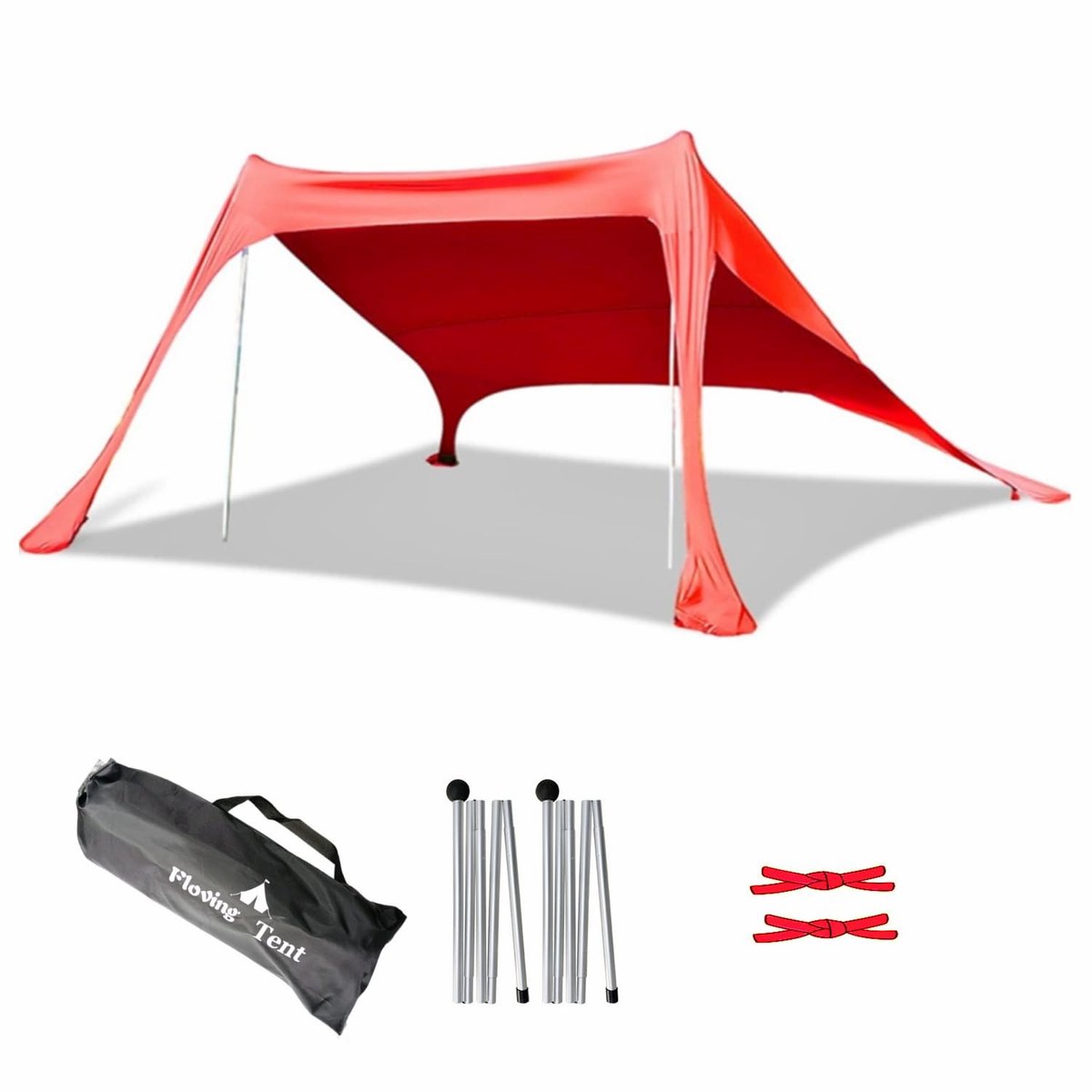 Dailygoods - Draagbare Strandtent Luifel - UV-Bescherming Paraplu voor 3-5 Personen (Rood, L)