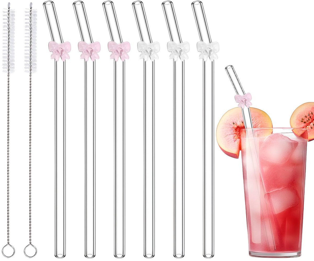 Dailygoods - 6 Stuks Herbruikbare Glazen Rietjes - Breukbestendig en Esthetisch