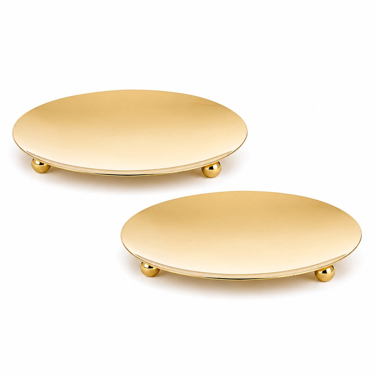 Set van 2 Gouden Kaarsenplateaus RVS – Ø 8,5 cm – Glanzend Goudkleurig – Decoratief Plateau voor Kaarsen en Waxinelichtjes