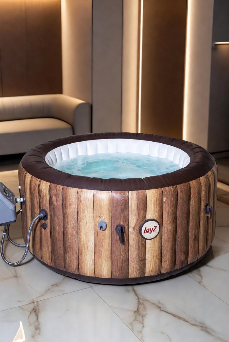 DropStitch Hottub voor 2-7 Personen – Bruine Houtlook – 1123 Liter – 180 AirJet Luchtjets –Medahomestore