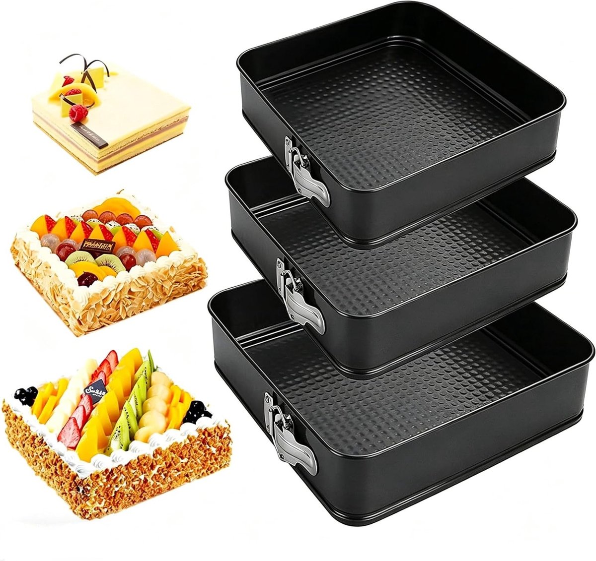 Verwijderbare bodem taartvorm voor cheesecakes, pizza en brood - Lekvrije vierkante bakvorm, 18/20/22 cm, vaatwasmachinebestendig