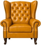 Chesterfield Fauteuil - Cognac Oker Geel - Leer - Stoel Chesterfield - Lounge Chair - Clubfauteuil - Relaxfauteuil - Loungestoel - Zetel