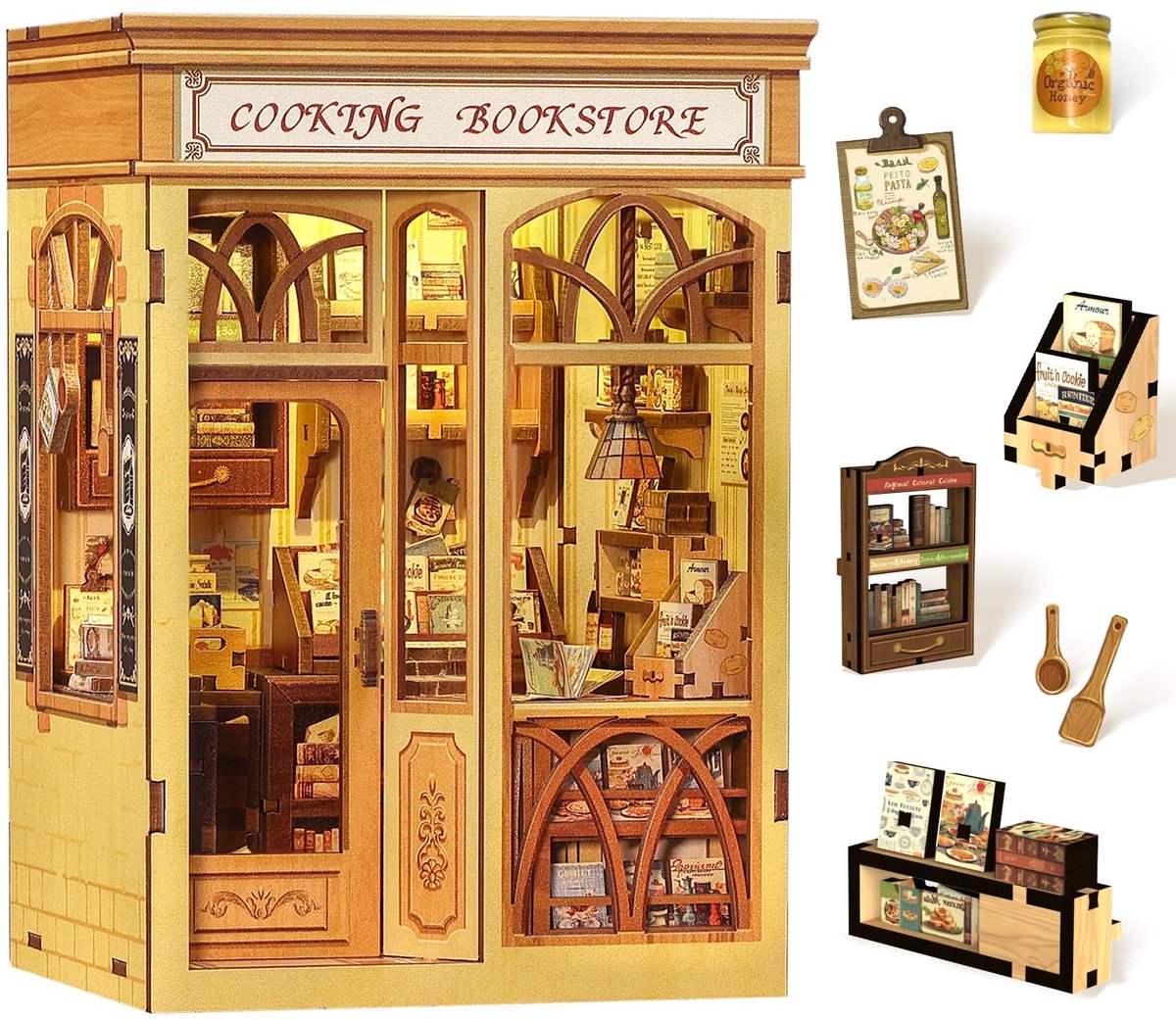 Boekhoekpakket - Doe-het-zelf miniatuurhuispakket | 3D houten puzzels voor boekenplanken voor volwassenen | Boekhoekcadeaus voor vrouwen en tieners
