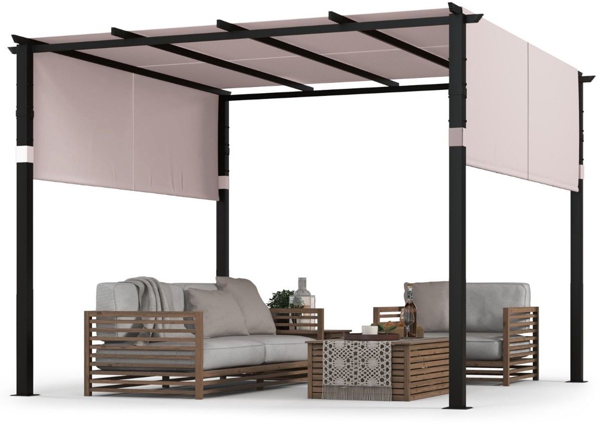 Pergola -Prieel - Paviljoen - Terras - Weerbestendig - Metalen Frame - Met zonwering - Grijs
