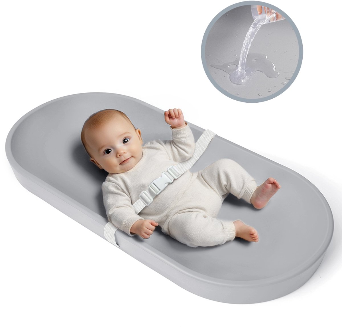 Vouwbare Baby Aankleedtafel 72,5 cm - Met Waterdicht PU Aankleedkussen, Opbergvakken en Veiligheidsgordel - Opvouwbare Verschoontafel - Max. 20 kg - Lichtgrijs