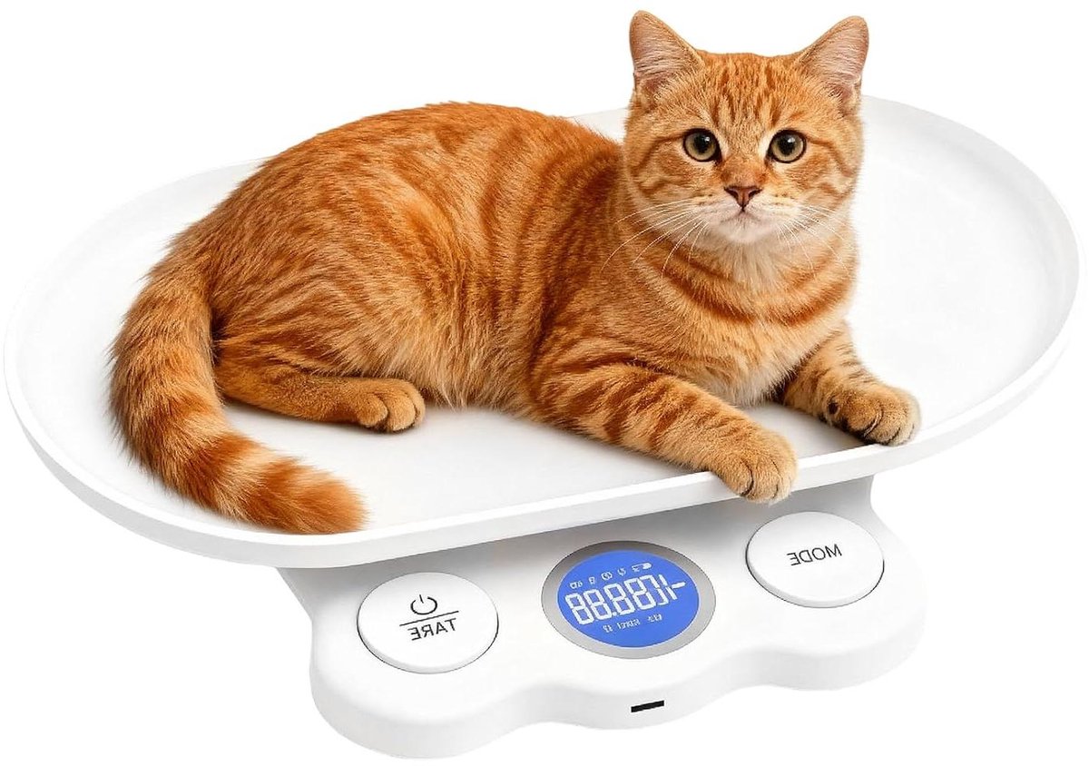Dierenweegschaal Digitaal - Kleine Huisdier Weegschaal - Gezondheid Controleren - Hoge Precisie 1 Gram - Max 15 kg - Wit