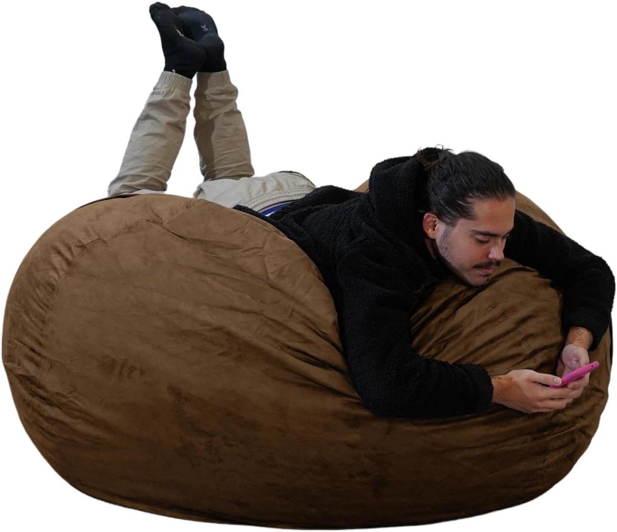 Enorme zitzak - XXL fluwelen poef - Ontspannen zitten - Dubbele wasbare hoes - 140 cm diameter - Chocoladebruin