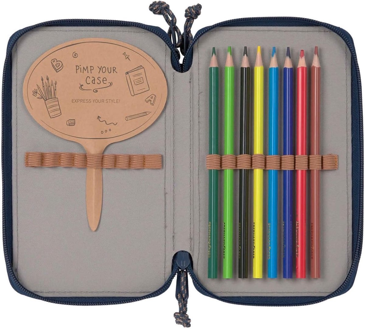 SnelShoppen - Pennenetui gevuld 20-delig voor school, Triple Pennenzak Uniek, blauw, voor kinderen, ideaal voor thuis en onderweg