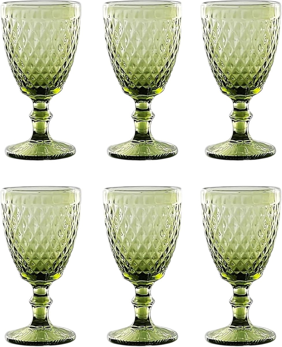 SnelShoppen - Vintage 6-delige set glazen net Koning drinkglazen wijnglazen waterglazen longdrinkglazen - Groen - Perfect voor Feesten, Tuin, Keuken e