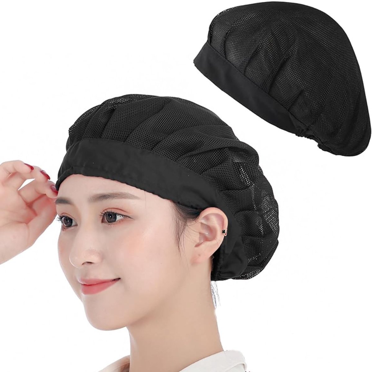 Kookmutsen voor Koks - 2 Stuks Verstelbare Keukenmutsen met Haarnet voor Catering en Koken - Herbruikbare Mesh Beanie voor Mannen en Vrouwen in Zwart