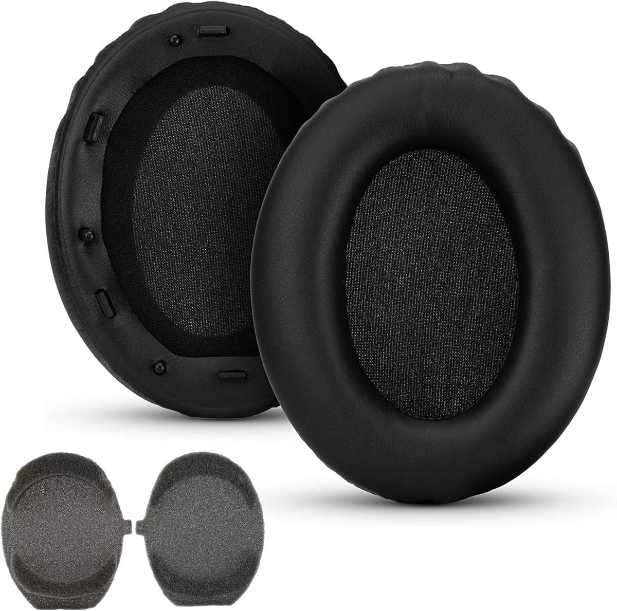 Vervangende Oorkussens voor Over-Ear Hoofdtelefoons, Geschikt voor WH-1000XM3, Zachte Echte Leer, Geluidsisolatie en Geheugenfoam, Zwart, Comfortabel en Duurzaam