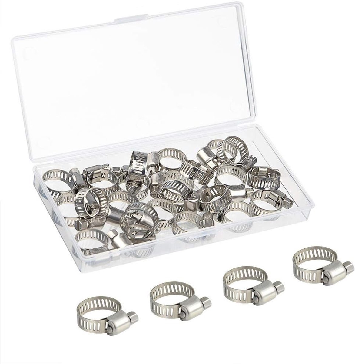 20 Stuks Verstelbare Slangklemmen 10-16mm RVS Jubilee Clips in PP Opbergdoos voor Slangen en Buizen