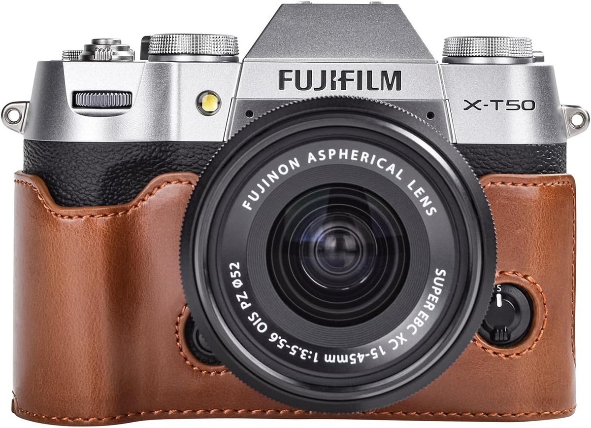 Handgemaakte PU Leren Half Case voor Fujifilm Digitale Camera, Beschermende Grip en Tas in Koffiekleur, Perfect voor Fotografie en Reizen
