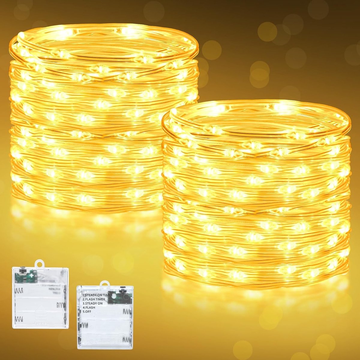 5 Modi Batterij Aangedreven 5 m 50 LED Sfeerverlichting met Timer - Warm Witte Binnenverlichting voor Kerst, Slaapkamer, Feest en Bruiloft