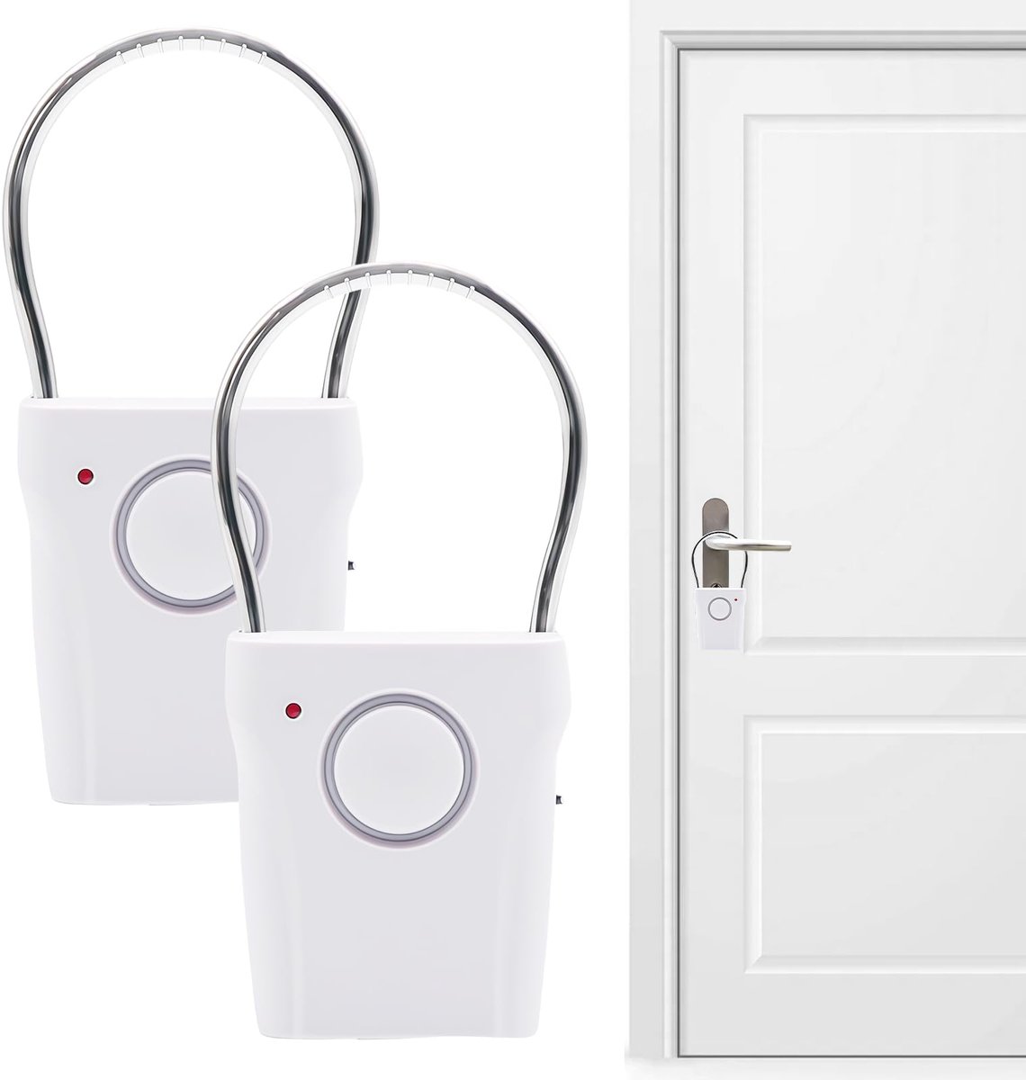 SnelShoppen - Deurklinkalarm 120 dB, Deuralarmsysteem, Raamalarm, Greepalarm, Aanraaksensor voor Thuis, Hotelkamer, Camper, Wit, 2 Stuks