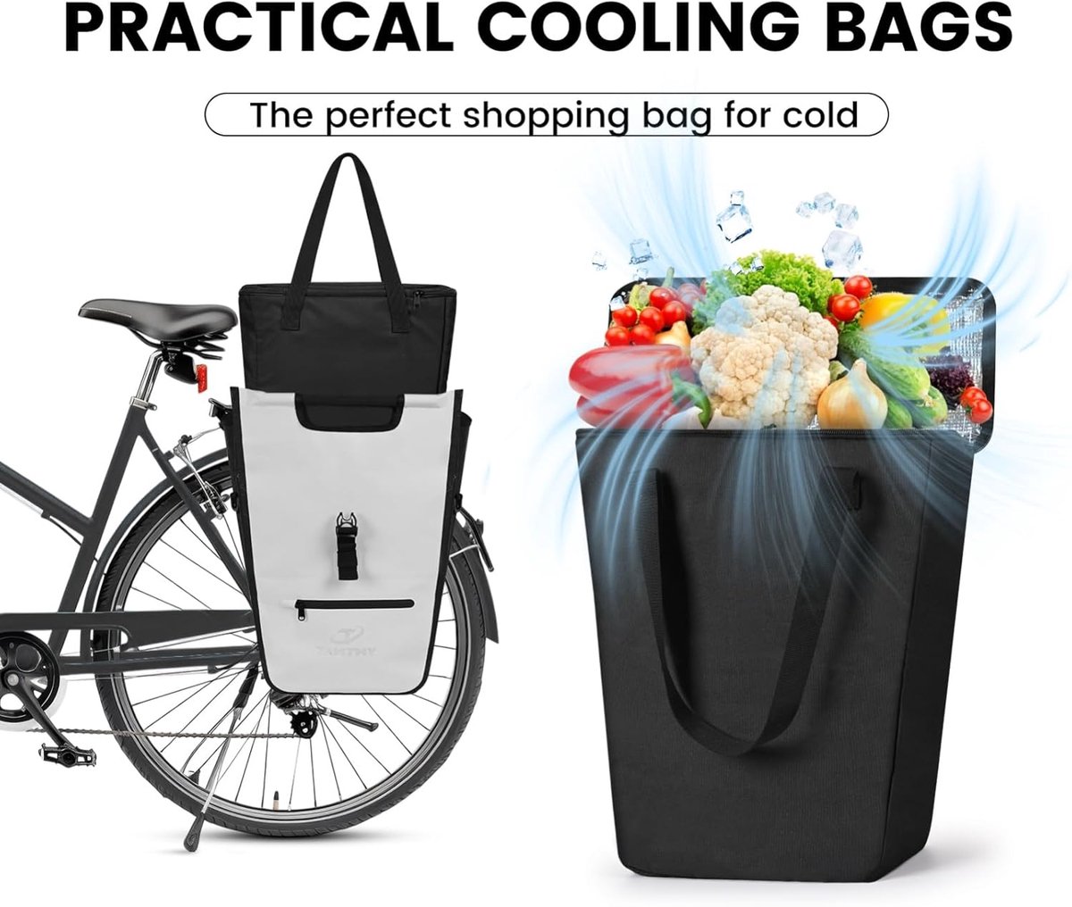 SnelShoppen - Fietstas 3-in-1 met afneembaar koelinzetstuk, bagagedrager achter, schoudertas, transporttas voor mountainbiken, outdoor en winkelen (22