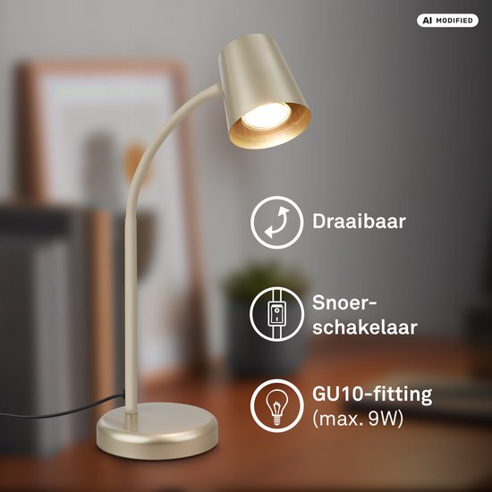 BRILONER Skriva - Tafellamp - bureaulamp - met snoer - draaibaar tafellampje - excl. GU10 - 13 x 38,5 cm - metallic van Briloner — afbeelding 2