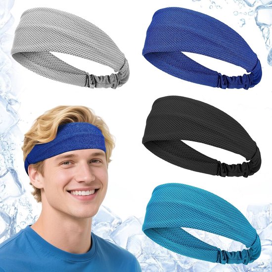 4 stuks - Hoofdband - Verkoelende hoofdband - Sport hoofdband - Haarband - Zweetbanden - Antislip hoofdbanden - elastische haarbanden - haaraccessoires - voor workouts, hardlopen, yoga en fietsen - zwart, blauw, grijs, donkerblauw
