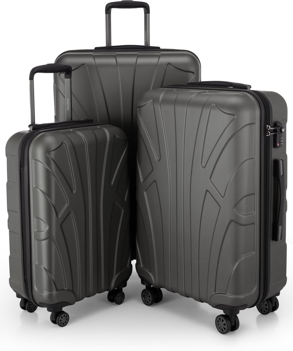 SnelShoppen - 3 delige Kofferset ABS Harde Koffers Handbagage 55 cm, Middel 66 cm, Groot 76 cm | Uitbreidbaar met TSA Slot | Grafiet met 4 Dubbele Wie