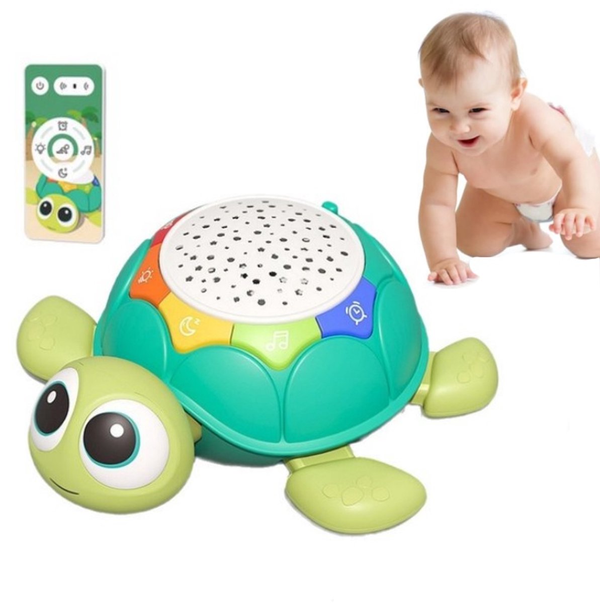 Kruipende Schildpad Baby Speelgoed met Afstandsbediening - Projectie Sterrenhemel, Geluid en Licht - Educatief Kruipspeelgoed voor Baby’s vanaf 6 Maanden - Slaapassistent en Verjaardagscadeau voor Peuters