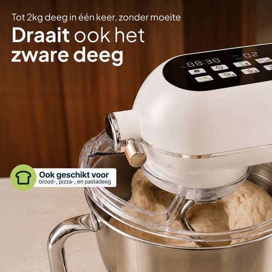 Vivid Green Luxe Keukenmixer - Touchscreen Display - 7L Mengkom - 11 Snelheden - Vaatwasserbestendig - Keukenmachine - Keukenrobot - Crème van Vivid Green — afbeelding 2