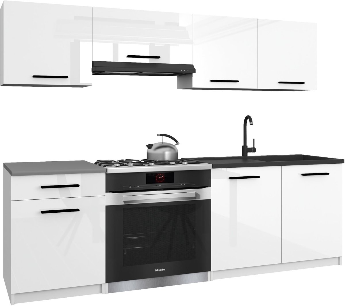 BELINI Keukenblok ITALIA 1 - Keukenmeubel Set 180 cm Wit Hoogglans met Werkbladen - Boven- en Onderkasten