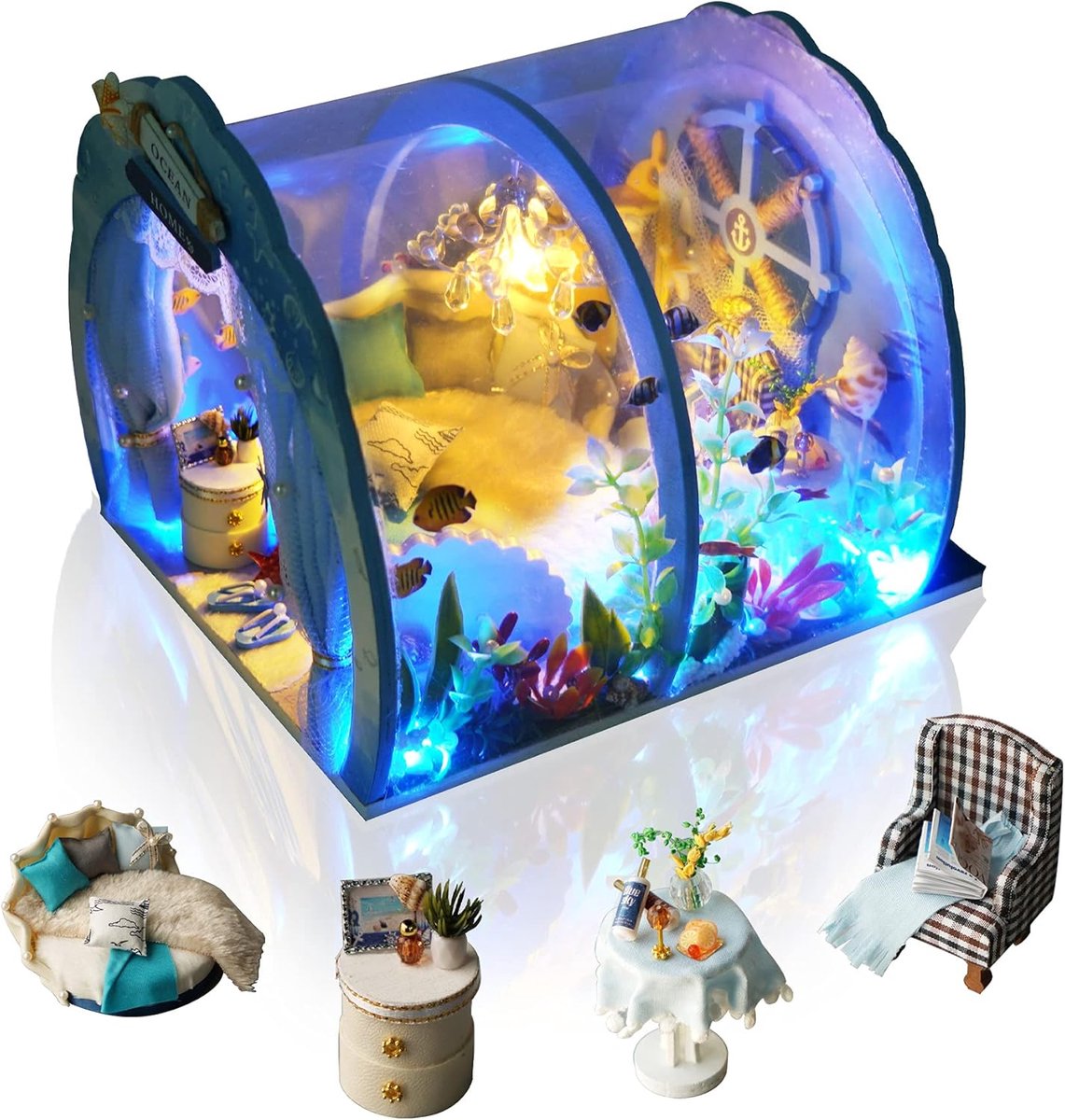 SnelShoppen - DIY Miniatuur Huis Model Kit voor Volwassenen - Handgemaakte Mini Oceaan Huis met Meubels en Gereedschap - Creatieve Ambachtelijke Kits