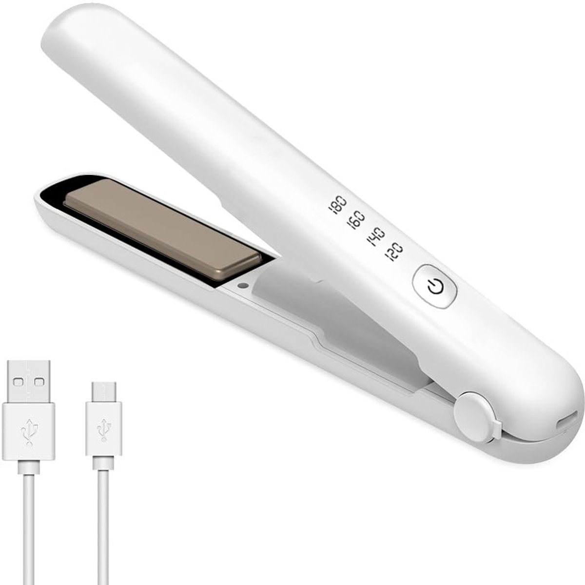 SnelShoppen - Draagbaar Draadloos Stijlijzer 2-in-1 Haarstijler voor Reizen, 4 Temperatuurstanden, Oplaadbaar via USB, Wit voor Lang en Kort Haar